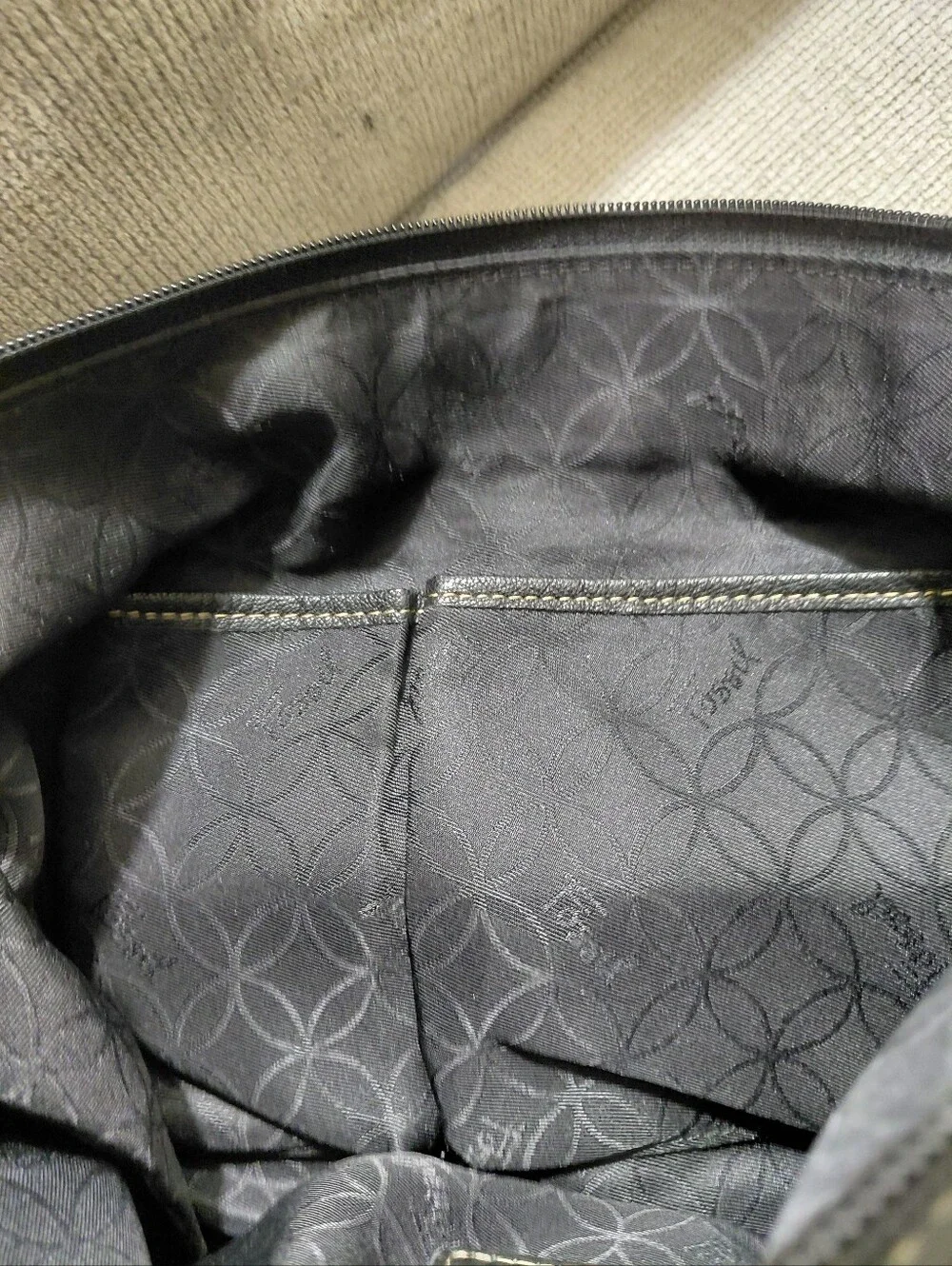 Fossil Black Leather Messenger Bag with Silver Hardware